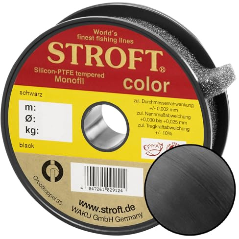 STROFT Color Monofile Angelschnur Schwarz Premium Polyamid Schnur, weich & geschmeidig, hohe Tragkraft & Knotentragkraft, gut sichtbar, ideal für Karpfenangeln, Winterangeln & Eisangeln