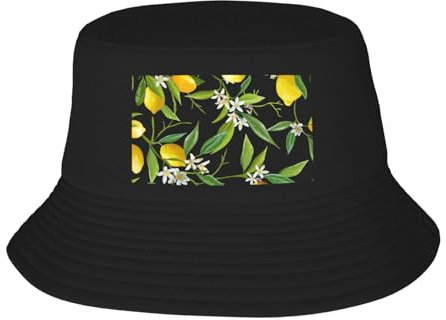 AMINNU Chapeau cloche unisexe pliable en plein air motif citron et fleur, Noir , taille unique