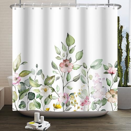 Duschvorhang Rosa Lila Grün Duschvorhang Stoff Polyester Badevorhang Duschvorhang Wasserdicht Antischimmel Shower Curtains mit 12 Duschvorhangringen Duschvorhang Badewanne 200x220cm