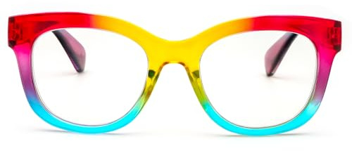 MMOWW Oversized Reading Glasses for Women Blue Light Blocking | with Spring Hinge, Computer Readers, Rainbow color