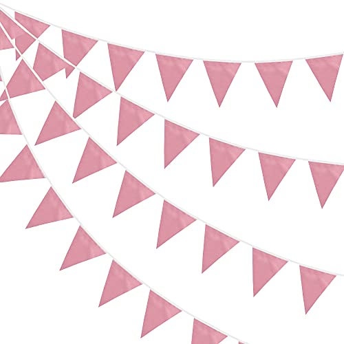 52 Drapeaux 65,6 Pieds (20 m) Bannière de fanions en Or Rose, Fourniture pour fête de Jardin, Mariage, fête d'anniversaire, décoration intérieure et extérieure, fête de fiançailles, Anniversaire