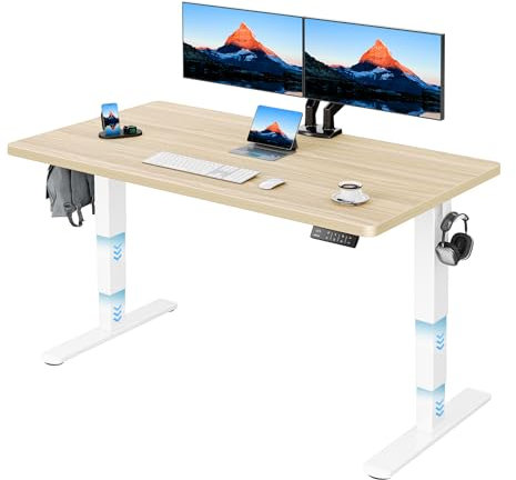 HUANUO Höhenverstellbarer Schreibtisch 140x70cm Ganze Tischplatte, Elektrisch Schreibtisch Höhenverstellbar 60-125cm, 3 Stufen-Beine-Design mit 120kg Tragfähigkeit & 2-Motor Elektrischer Stehpult