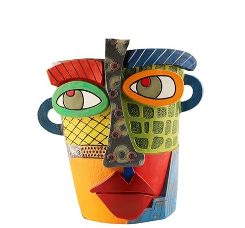 Ockyunoo Bunte Abstrakte Pflanzgefäße, Blumentopf Mit Abstraktem Kopf aus Harz - Geeignet für Innen- und Außenpflanzen, Balkone, Sukkulenten, Grünpflanzen