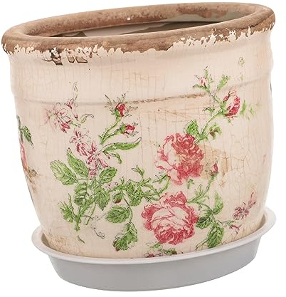 MAGICLULU Maceta Cerámica para Jardín Estampado Vintage de Rosas, Macetero Pequeño Función Hidropónica para Suculentas y Plantas de Interior 4.92x4.92x4.92 Pulgadas
