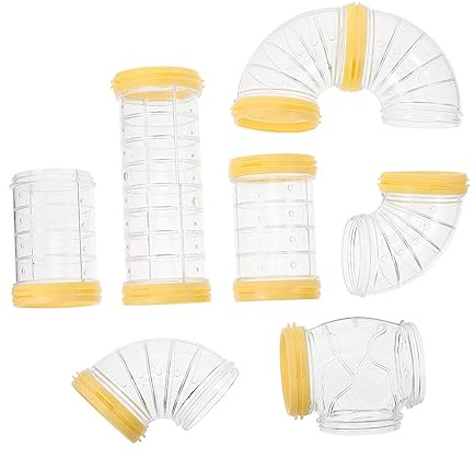 TOGEVAL Kit di Tubi e Tunnel in Plastica Gialli per Criceti con Design Rinforzato All'ingresso del Tunnel, Espande la Gabbia per Piccoli Animali da Gioco