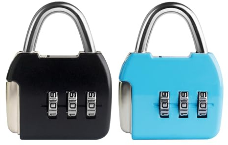 UP Security kleines Zahlenschloss, 3-stelliges Kombinations-Gepäckschloss, Reiseschloss mit Code, kleine Vorhängeschlösser für Koffer, Rucksack, Reißverschluss, Tagebuch, Mini-Spind (Schwarz+Blau)
