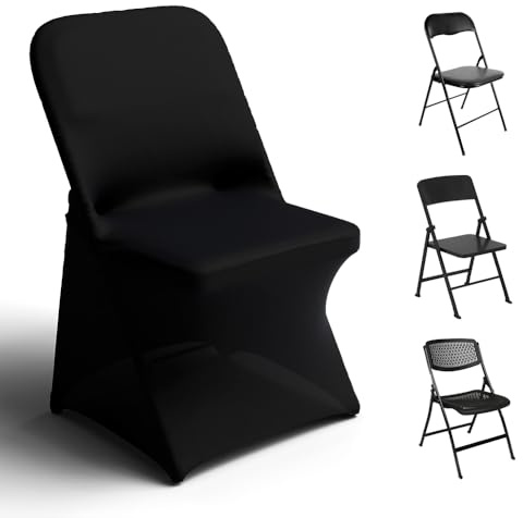 Trlyc Spandex Folding Chair Covers 100 Pcs Universal Fitted Stretchy Dining Chair Slipcovers for Wedding Party Banquet Flat-Front Chair Cover (Black)