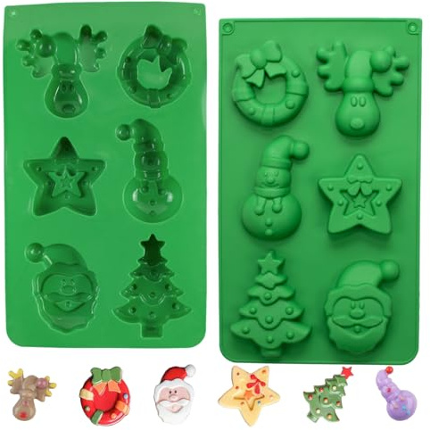 YUNYU 2Pcs Christmas Chocolate Moulds - Moose & Father Christmas Silicone Moulds for Chocolates, Candies, Jelly & Cake Decoration