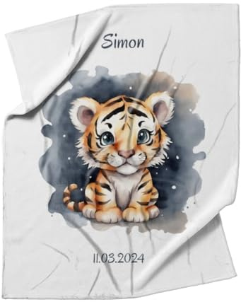 fotobar Kuscheldecke Kleiner Tiger personalisierbar mit Namen und Text Multi 125 x 155 cm