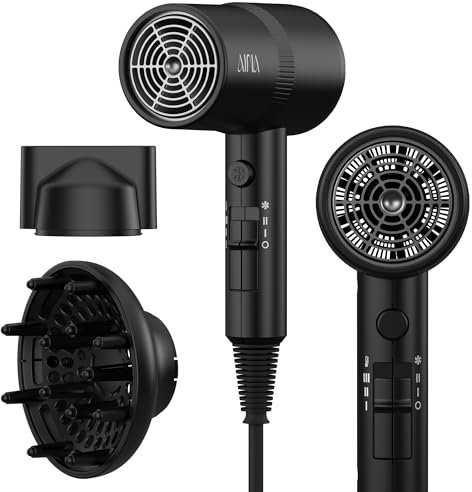 AINA Haartrockner mit Diffusor, Föhn für Frauen | Fortschrittliche Ionen-Technologie, Keramikbeschichtung | Cold Shot mit Turbo Heat für schnelles Trocknen und Glanz 230v~
