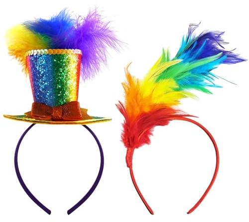 Ourdort Regenbogen Haarreif,Bunt Feder Stirnband,Cosplay Haarband | Haarreifen Karneval,Regenbogen Kostüm,Feder Kopfbedeckung,Haarschmuck Damen,für Oster Hochzeit Karneval Party Cosplay