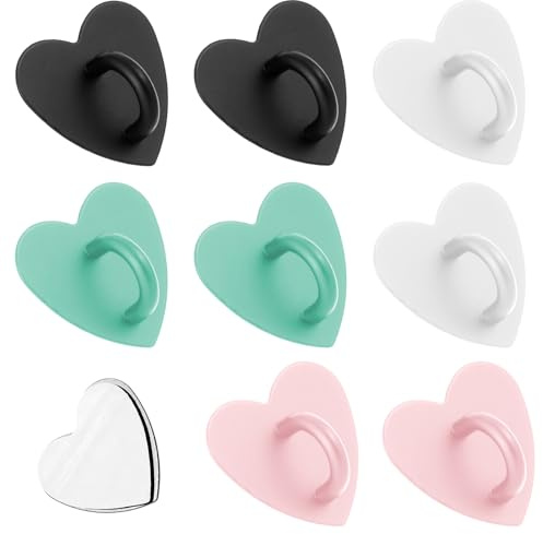 8 Pcs Heart Phone Charm Hook, Metal Finger Grip Ring Adhesive Universal Stand for Cell Tablet DIY Hanging Supplies Accessories (Four Colors)