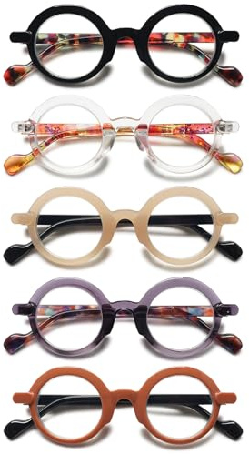 KOOSUFA Mode Anti Blaulicht Lesebrille Rund Klein Damen Herren Retro Bunt Lesehilfen Sehhilfe Anti Müdigkeit Brille 1.0 1.5 2.0 2.5 3.0 3.5 4.0