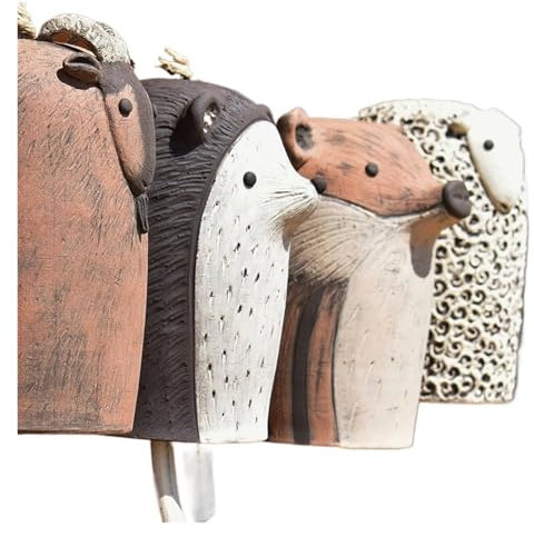 Carillon à vent rustique en forme d'animal mignon - Décoration de chambre - Résine - Jardin - Porte en métal - Décoration extérieure (D)