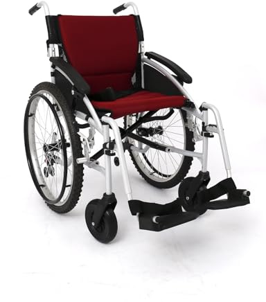 All Terrain, Lightweight, Folding, Manual Self Propelled Aluminium Wheelchair, 24 Inch Mountain Bike Style Pneumatic Tyres, Easy Compact Folding Black Frame, Weighs Just 12.5kg, 18 inch Seat