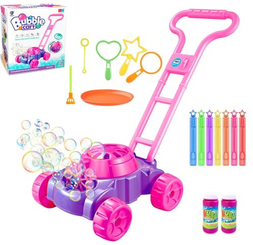 Betensh Rasenmäher Kinder Seifenblasenmaschine Rosa, Gartenspielzeug Kinder Seifenblasenmaschine, Spielzeug ab 2 Jahre Outdoor Spiele für Kinder, Rasenmäher Seifenblasenmaschine für Garten Hochzeit