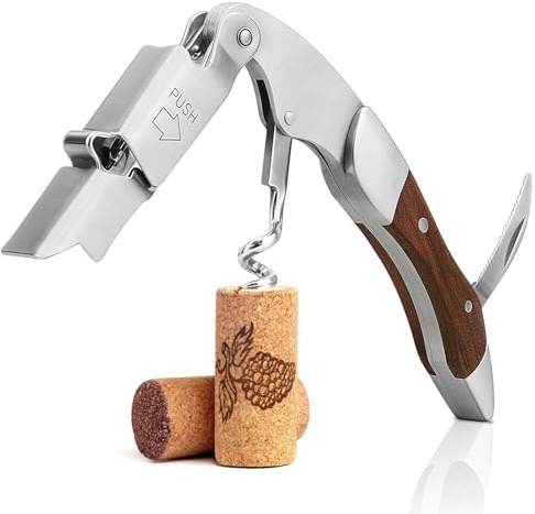 Coosion Kellnermesser Profi, Profi Kellnerbesteck aus Edelstahl in Gastronomie Qualität mit Doppelheber, Weinöffner Profi 3-in-1 mit Korkenzieher, Flaschenöffner & Folienschneider