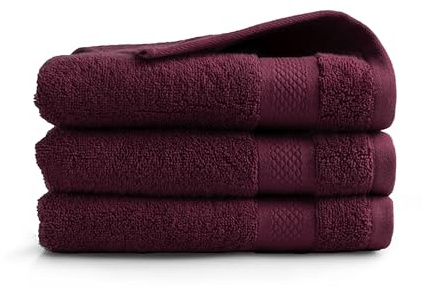 DoubleDry Premium Handtücher Set - 3 Stück 70 X 140 cm Baumwolle - 500 g/m² - Weich & Saugstark - Badetuch badehandtücher Große Handtuch (Bordeaux Rot)