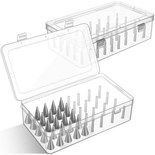 Fiwochic 2 Pcs Piping Tip Box with Fixed Pins 84 Piping Tip Organizer Baking Cake Decoration Tool Storage Box (Clear)