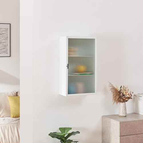 [en.casa] Hängeschrank Zundert mit Glastür 60x35x15 cm Stahl Weiß