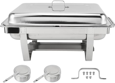 MENDUNER 11 Liter Buffetwärmer mit Zwei Fächern, Doppelter Alkoholbrenner, Speisenwärmer, Chafing Dish aus Edelstahl für Versammlungen, Weihnachtsfeiern, Bankette, Großes Fassungsvermögen