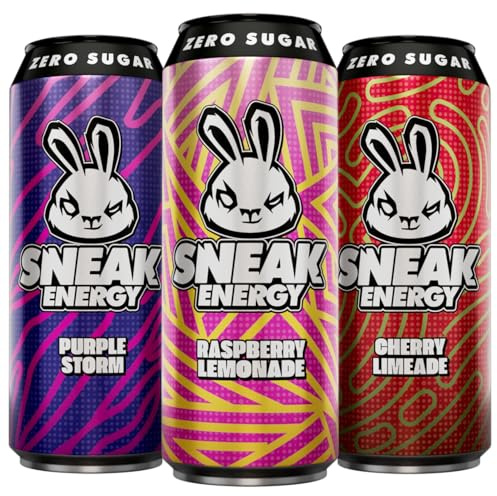 SNEAK Energy | Cherry Limeade, Purple Storm & Raspberry Lemonade | No Sugar. No Junk. Just Natural Caffeine & Focus-Boosting Nootropics | 500ml x 12