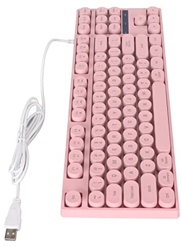 Tomantery Tastiera da Gioco Retroilluminata Colorata a 87 Tasti Tocco Meccanico Cablato USB per PC Desktop Portatile, Design Ergonomico per Giocatori e Programmatori (Rosa)