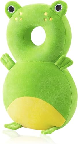 Kopfschutzkissen für Babys, verstellbares und atmungsaktives Rucksackkissen für Kleinkinder, geeignet für Kinder, die Krabbeln und Laufen lernen, mit Knieschützern (Plüsch-frosch)