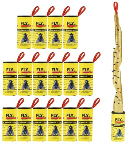 MagiSel 16 Piezas, Tiras de Papel para Moscas, Tiras Atrapa Mosquitos y Moscas, Atrapa Moscas Adhesivo, Trampa para Moscas Interior para Atrapar Moscas, Insectos Voladores, Uso Interior y Exterior