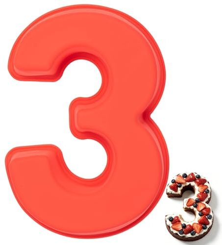 Sxingh Stampo in silicone con numero 3 grandi, antiaderente 3D Number Cake Teglia fai da te per compleanno dei bambini, matrimonio, anniversario, torta di compleanno