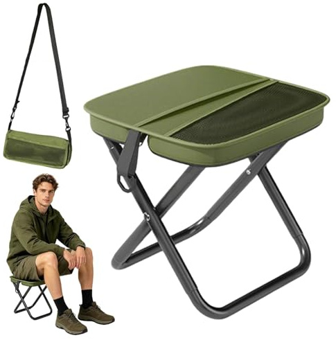 EnixwH grön 28 × 26 × 26 cm hopfällbar pall vikbar, campingpall campingpall bärbar hopfällbar pall med fiskepall förvaringsväska bärförmåga: 150 kg för camping vandring fiske strand