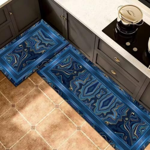 Alfombra Cocina 50X80Cm Azul Oscuro Alfombra Vinilica Cocina Cuero,Modernas Lavable Antideslizante Anti Fatiga para Pasillo, Comedor,Hogar Alfombrilla Cocina