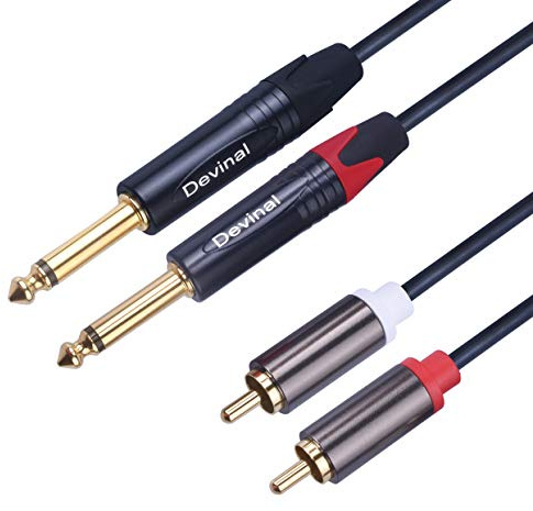 Devinal RCA to 1/4 TS Interconnect Cable - Dual RCA to Dual 6.35mm Mono, 5 Feet (1.5 Meter) Patch Cord Adapter