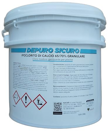 Naturìì 10 KG ipoclorito di calcio granulare 65-70% Shock particolarmente indicato per le piscine pubbliche