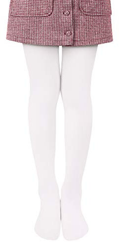 L&K-II Mädchen Ballett Strumpfhose Tanzstrumpfhose mit Fuß 80 DEN Blickdicht Mikrofaser Farbig 27251 Weiß 134/140