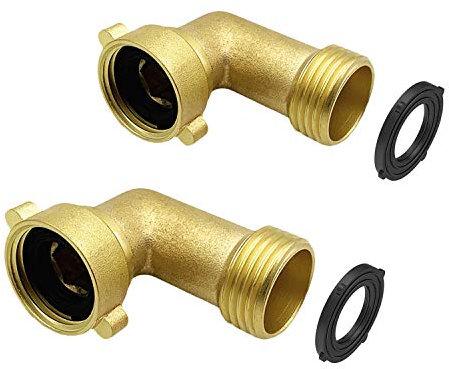 cozyou Gartenschlauch-Winkelverbinder aus Messing, 90 Grad, solider Schlauchverlängerung, Schlauchadapter mit 2 Unterlegscheiben, 2 Stück
