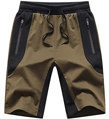 Tansozer Herr Shorts Korta Byxor Herr Träningsshorts Sportshorts för Utomhusaktiviteter Löparshorts för män Sommar Bermudashorts Herr Gymshorts med Blixtlåsfickor Grönt 2XL