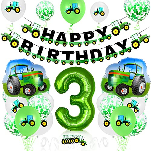 Bluelves Dekoration für Geburtstag, Jungen, 3 Jahre, Traktor, Geburtstag, Traktor, Luftballon 3 Jahre, Jungen, Ballon Nummer 3, Ballon Zahl 3, Grün, für Traktor, Party, Deko