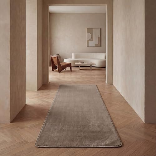 Jimri Moderner Teppich Wohnzimmer – Weich, Strapazierfähig & Pflegeleicht – Einfarbig Beige, Rund & Rechteckig – Hochwertige Verarbeitung – Oeko-TEX Zertifiziert – Beige, Läufer 80x250 cm