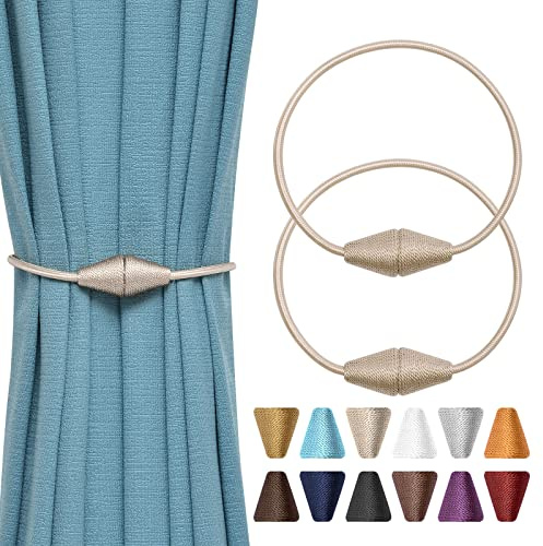 Pretty Jolly Set mit 2 handgefertigten, magnetischen Raffhaltern für Vorhänge aus gewebter Schnur - Praktisch und dekorativ - Für Zuhause und Büro - Beige