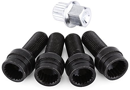 Tuercas de bloqueo de ruedas Juego de 4 tuercas de seguridad para pernos de rueda de acero M14 x 1,5 mm con llave fácil instalación color negro