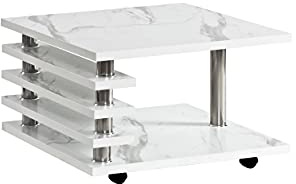 CasaXXl Couchtisch mit Rollen 65x65cm - Marmor-Optik weiß