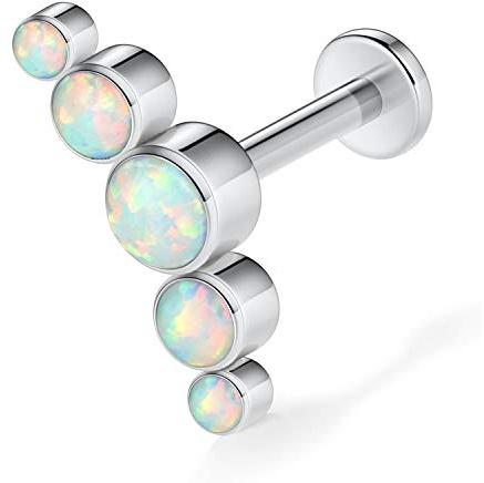 hengkaixuan 16G G23 Titan Flat Back Labret Studs Innengewinde Lippen Studs Tragus Piercing Monroe Medusa Lippenpiercing Silber Lobe Knorpel Conch Ohrringe Schmuck mm mit Opal
