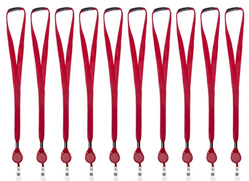 Karteo Schlüsselband Lanyard rot mit Ausweishalter Jojo [10 Stück] Schlüsselbänder Ausweishalter unbedruckt für Kartenhüllen Ausweishüllen