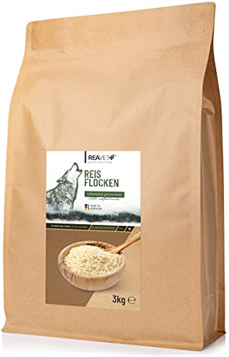 ReaVET Reisflocken für Hunde 3kg – Glutenfrei, Naturbelassen, Ohne künstliche Zusätze I ideal als Barf-Beilage, Kohlenhydratquelle, Futterflocken
