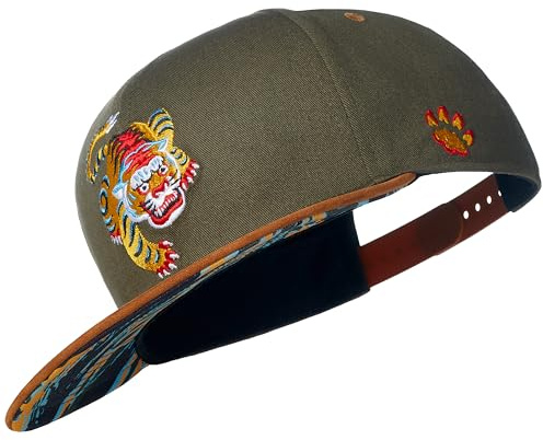 Cadency® Snapback Cap, Herren und Damen, Asian Tiger, Baseball Kappe, Basecap gerader Schirm, Größenverstellbar, Unisex, Olive