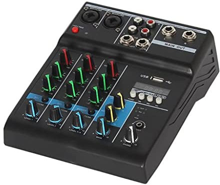 HMTE Mezclador de Audio Profesional Consola de Mezcla de Sonido Bluetooth de 4 Canales para KTV con Tarjeta de Sonido USB Efectos de Sonido