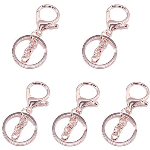 GIVBRO 5 Stück Karabinerverschlüsse mit Schlüsselringen, Schlüsselanhängerringe, runde Spalte, Schlüsselanhänger mit Kettenzubehör für DIY-Handwerk, Schmuckanhänger, Herstellung von Roségold