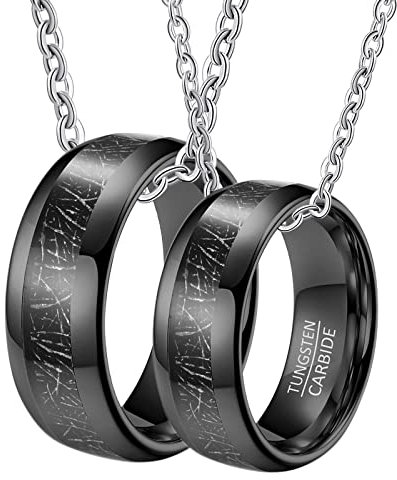 ANAZOZ Partnerkette Ringe 2 Stück, Ringe Paare 2 Set Wolfram Schwarzer Ring Breit 8mm mit Metall