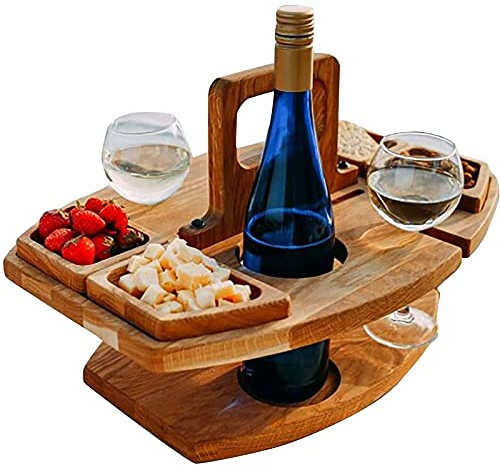 Beistelltische, Outdoor-Klapp-Campingtisch, tragbarer Holz-Picknicktisch, kompakter Weintisch mit Tragegriff, Snack-Käse-Tisch, für Strandreisen